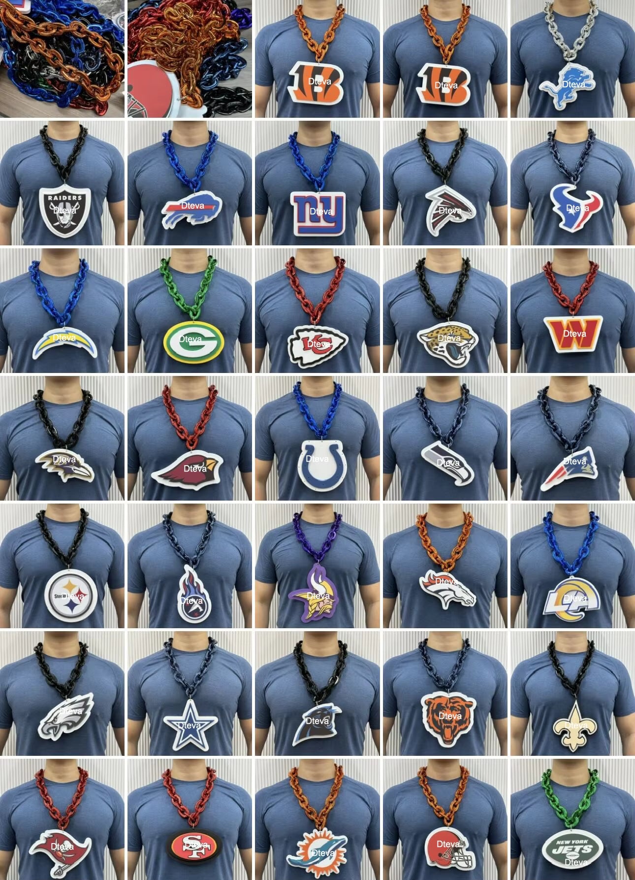 Custom nfl 2025 Season Support Fashion Team Activities 32 Teams Big logo eagles Lions Broncos 3D EVA Foam Chain Fan Necklace